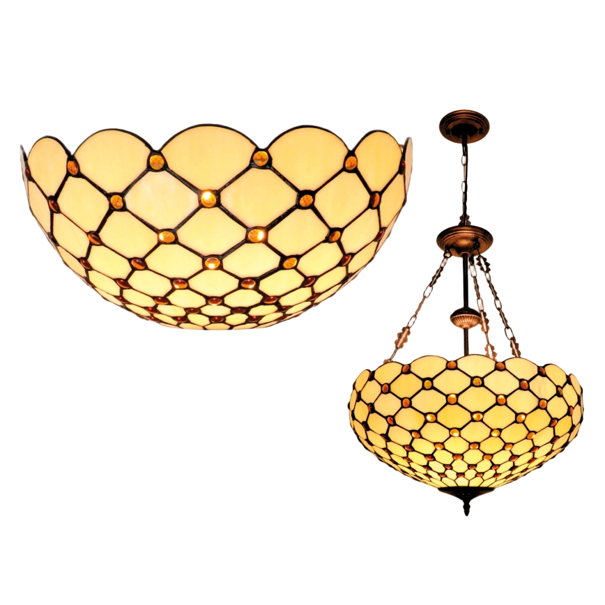 BRILAGI - Tiffany candelabru cu vitralii pe lanț IVORY SMOOTH 3xE27/60W/230V Ø 50 cm