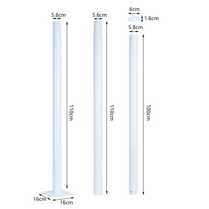 Brilagi - Bară metalică pentru stâlp de iluminat exterior URBAN 3 m, stâlp cu diametrul de 58 mm, alb