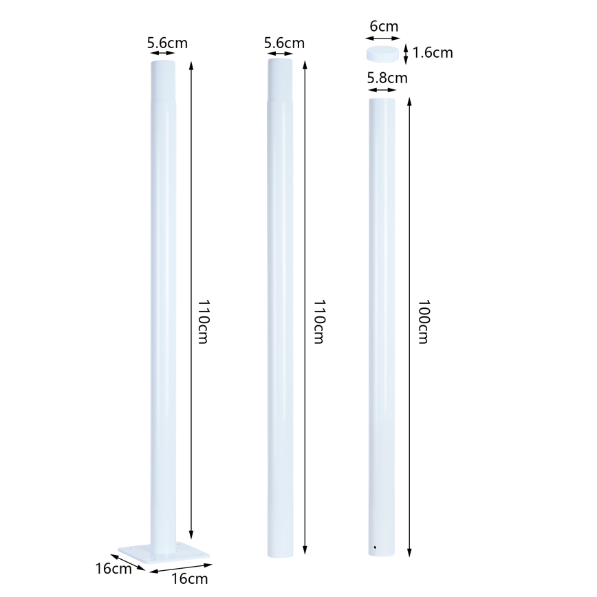 Brilagi - Bară metalică pentru stâlp de iluminat exterior URBAN 3 m, stâlp cu diametrul de 58 mm, alb