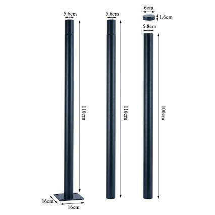 Brilagi - Bară metalică pentru stâlp de iluminat exterior URBAN 3 m, stâlp cu diametrul de 58 mm, antracit