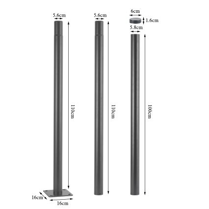 Brilagi - Tijă metalică pentru stâlp de iluminat exterior URBAN, 3 m, Ø 58 mm, gri