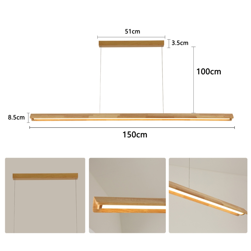 Brilagi UMEA WOOD - lustru suspendat cu LED pe cablu, 40W/230V, 150 cm, lemn de cauciuc