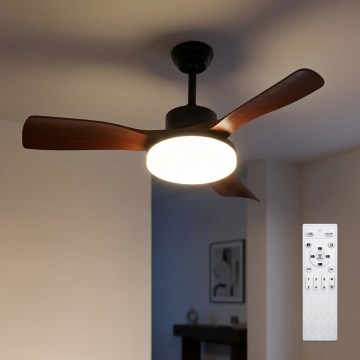 Brilagi - Ventilator de tavan cu iluminare LED dimabilă, 34W, 230V, 3000-6500K, diametru 106 cm, negru/maro, cu telecomandă inclusă