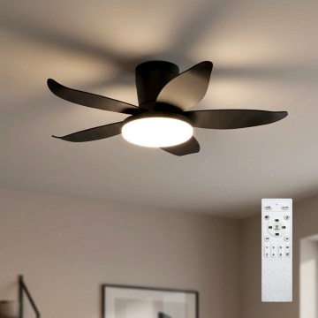 Brilagi - Ventilator de tavan cu LED dimabil, 32W, 230V, 3000–6500K, Ø 95 cm, negru + telecomandă