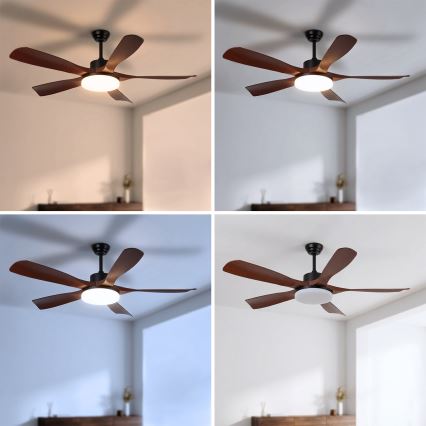 Brilagi - Ventilator de tavan LED dimabil, 34W, 230V, diametru 132 cm, negru/maro, cu telecomandă