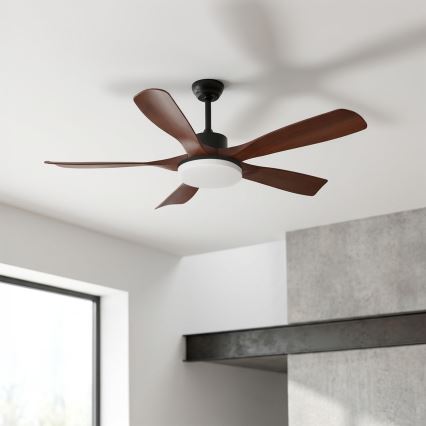 Brilagi - Ventilator de tavan LED dimabil, 34W, 230V, diametru 132 cm, negru/maro, cu telecomandă