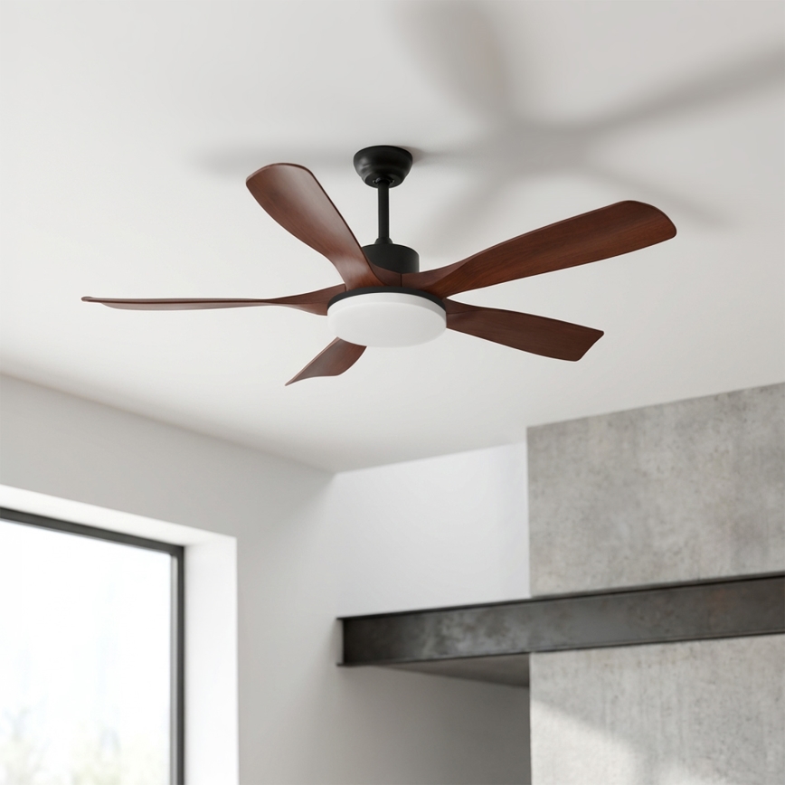 Brilagi - Ventilator de tavan LED dimabil, 34W, 230V, diametru 132 cm, negru/maro, cu telecomandă