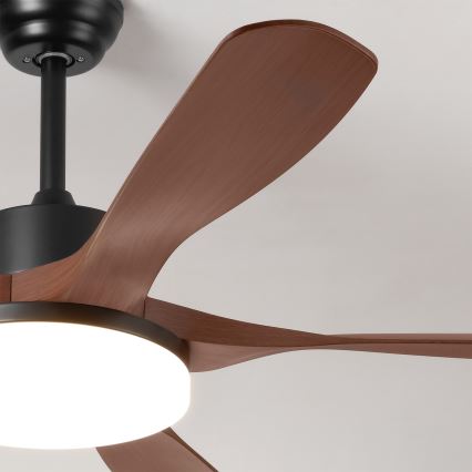 Brilagi - Ventilator de tavan LED dimabil, 34W, 230V, diametru 132 cm, negru/maro, cu telecomandă