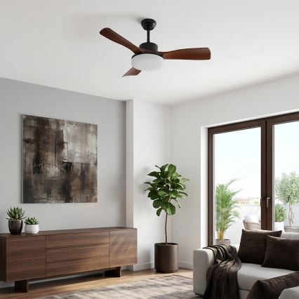 Brilagi - Ventilator de tavan cu iluminare LED dimabilă, 34W, 230V, 3000-6500K, diametru 106 cm, negru/maro, cu telecomandă inclusă