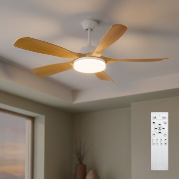 Brilagi - Ventilator de tavan cu LED dimabil/34W/230V 132 cm alb/maro + telecomandă