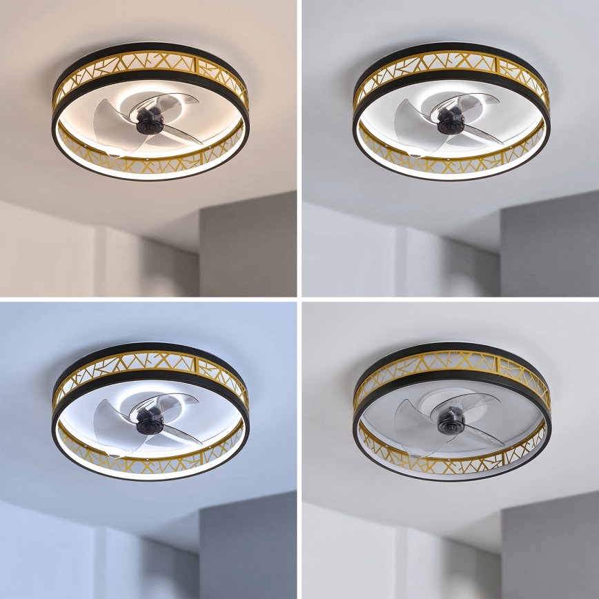 Brilagi - Ventilator de tavan LED dimabil, 34W/230V, 50 cm, negru/auriu + telecomandă