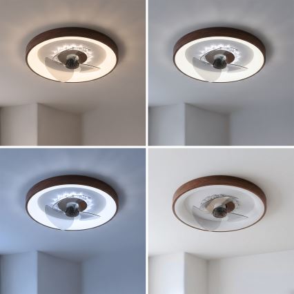 Brilagi - Ventilator de tavan LED dimabil, 34W, 230V, Ø46 cm, maro, cu telecomandă