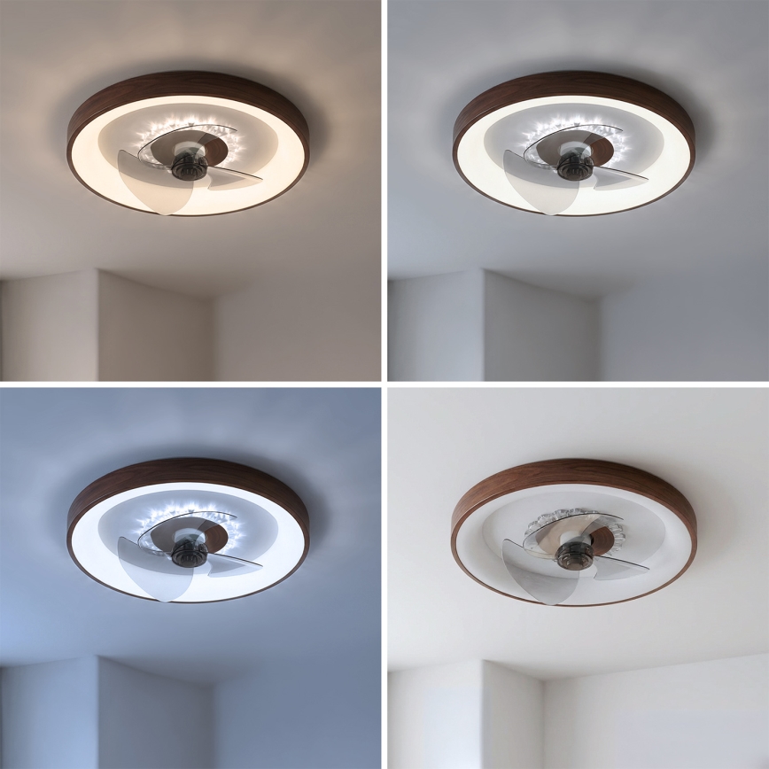 Brilagi - Ventilator de tavan LED dimabil, 34W, 230V, Ø46 cm, maro, cu telecomandă