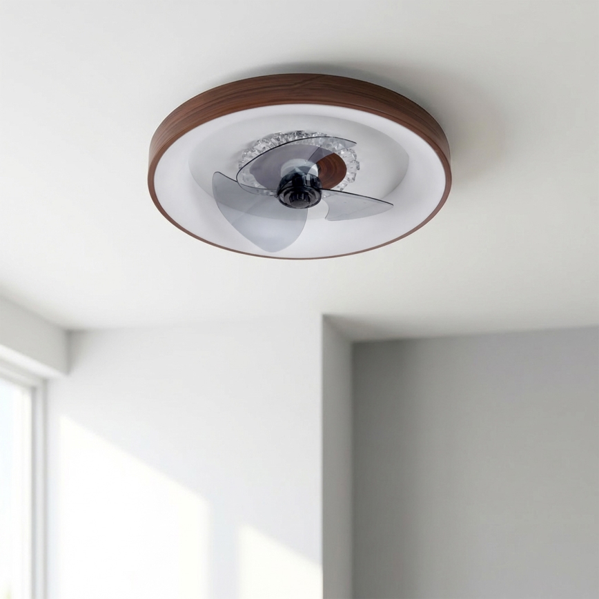 Brilagi - Ventilator de tavan LED dimabil, 34W, 230V, Ø46 cm, maro, cu telecomandă