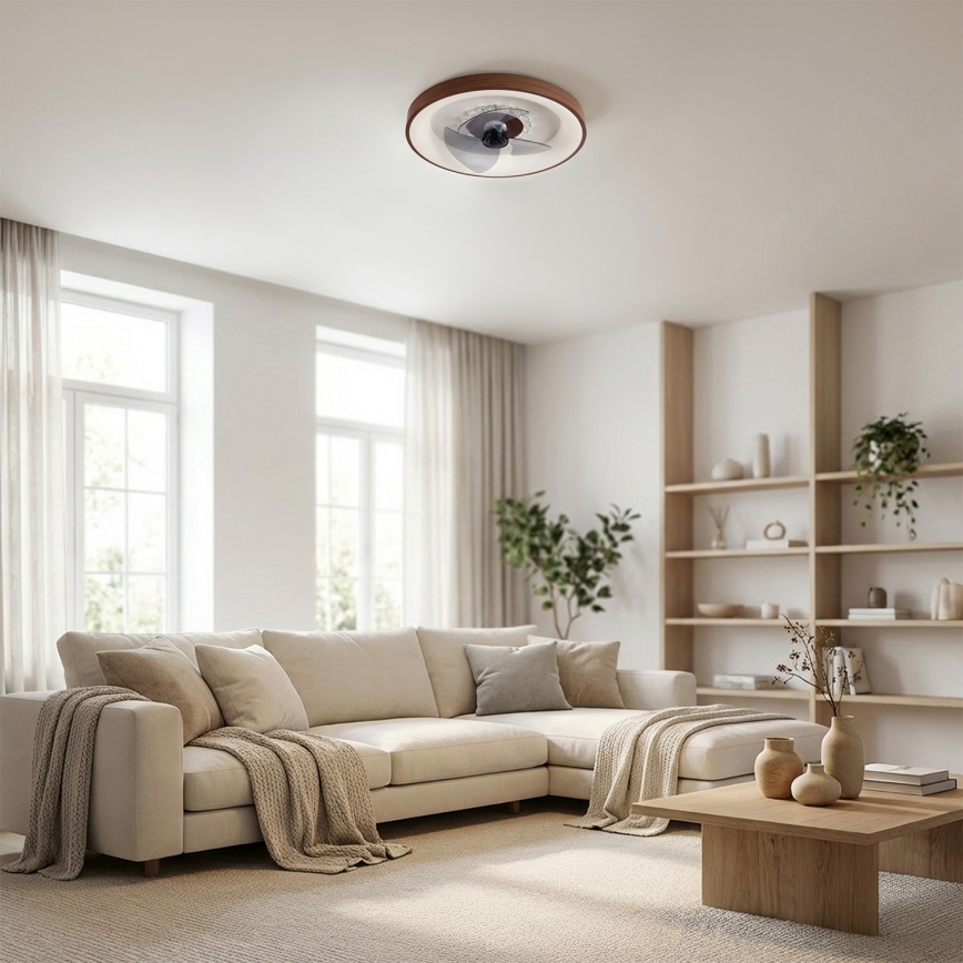 Brilagi - Ventilator de tavan LED dimabil, 34W, 230V, Ø46 cm, maro, cu telecomandă