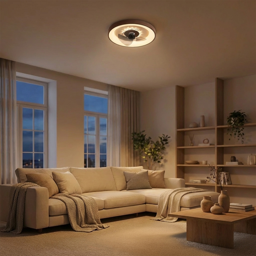 Brilagi - Ventilator de tavan LED dimabil, 34W, 230V, Ø46 cm, maro, cu telecomandă
