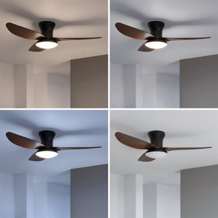 Brilagi - Ventilator de tavan LED dimmabil, 38W, 230V, 3000–6500K, Ø100 cm, negru/maro, cu telecomandă