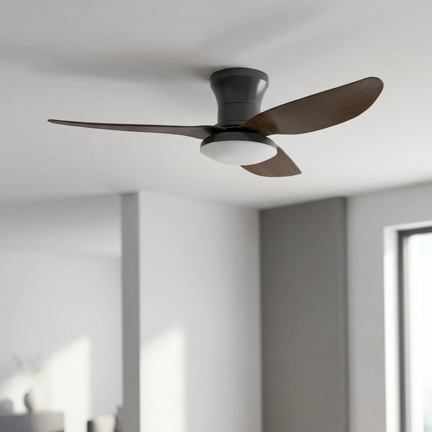 Brilagi - Ventilator de tavan LED dimmabil, 38W, 230V, 3000–6500K, Ø100 cm, negru/maro, cu telecomandă