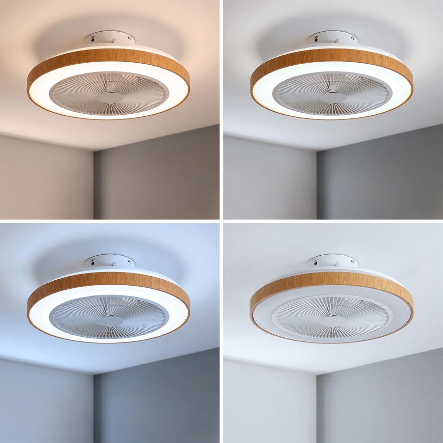 Brilagi - Ventilator de tavan LED reglabil, 38W/230V, 3000-6500K, Ø 50 cm, alb/maro + telecomandă
