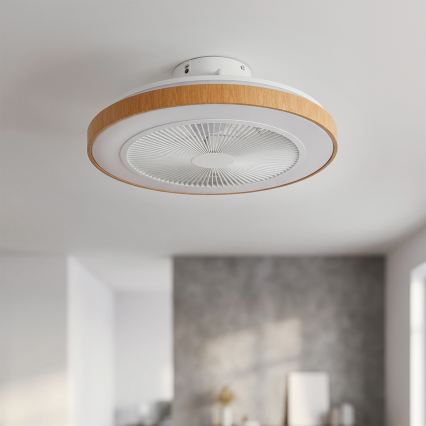 Brilagi - Ventilator de tavan LED reglabil, 38W/230V, 3000-6500K, Ø 50 cm, alb/maro + telecomandă