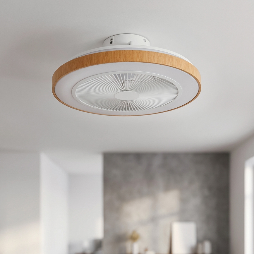 Brilagi - Ventilator de tavan LED reglabil, 38W/230V, 3000-6500K, Ø 50 cm, alb/maro + telecomandă