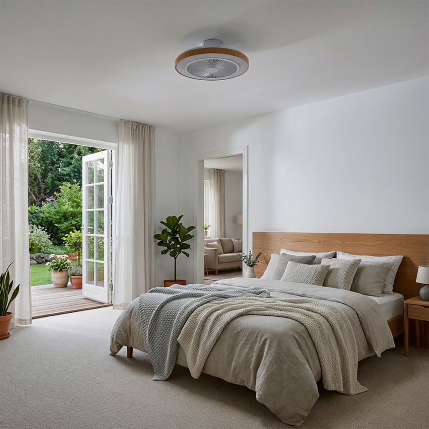 Brilagi - Ventilator de tavan LED reglabil, 38W/230V, 3000-6500K, Ø 50 cm, alb/maro + telecomandă