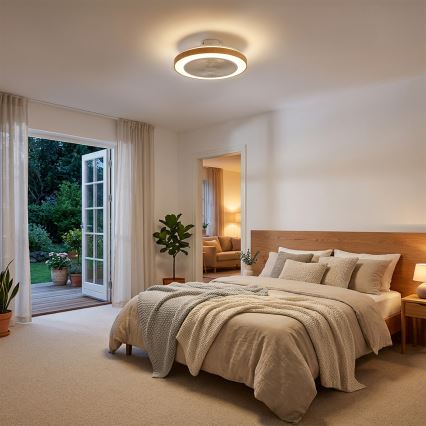 Brilagi - Ventilator de tavan LED reglabil, 38W/230V, 3000-6500K, Ø 50 cm, alb/maro + telecomandă