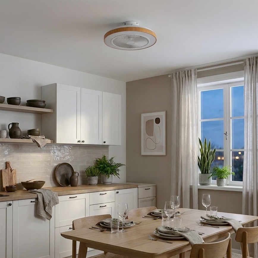 Brilagi - Ventilator de tavan LED reglabil, 38W/230V, 3000-6500K, Ø 50 cm, alb/maro + telecomandă