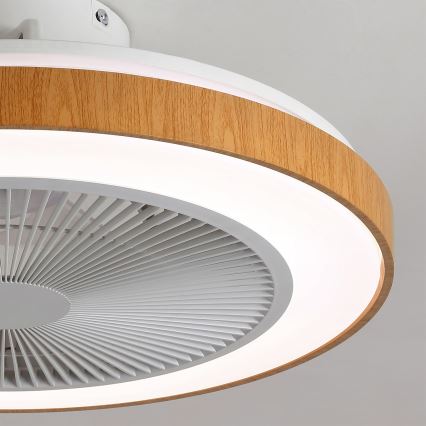 Brilagi - Ventilator de tavan LED reglabil, 38W/230V, 3000-6500K, Ø 50 cm, alb/maro + telecomandă
