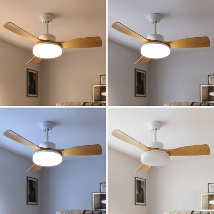 Brilagi - Ventilator de tavan LED dimabil, 34 W, 230 V, 3000–6500 K, Ø 106 cm, alb/maro, cu telecomandă