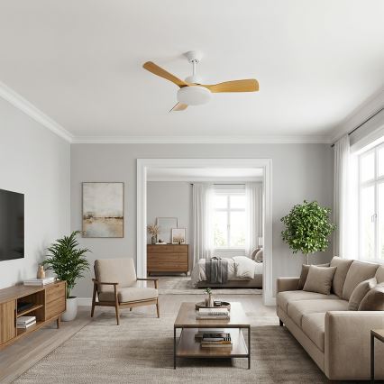 Brilagi - Ventilator de tavan LED dimabil, 34 W, 230 V, 3000–6500 K, Ø 106 cm, alb/maro, cu telecomandă