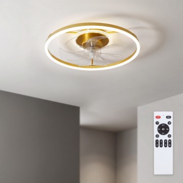 Brilagi - Ventilator de tavan cu LED și intensitate reglabilă, 66 W/230 V, Ø55 cm, alb/auriu + telecomandă
