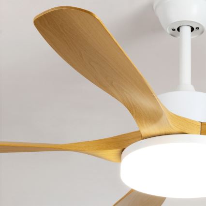 Brilagi - Ventilator de tavan LED dimabil, 34W, 230V, 3000-6500K, Ø132 cm, alb/maro + telecomandă