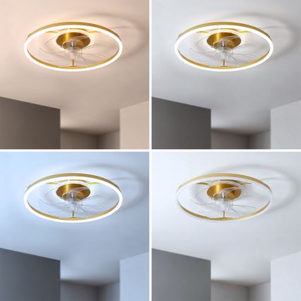 Brilagi - Ventilator de tavan cu LED dimabil, 66W/230V, 3000-6500K, Ø 55 cm, alb/auriu + telecomandă