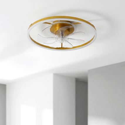 Brilagi - Ventilator de tavan cu LED dimabil, 66W/230V, 3000-6500K, Ø 55 cm, alb/auriu + telecomandă