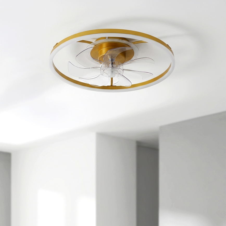 Brilagi - Ventilator de tavan cu LED dimabil, 66W/230V, 3000-6500K, Ø 55 cm, alb/auriu + telecomandă