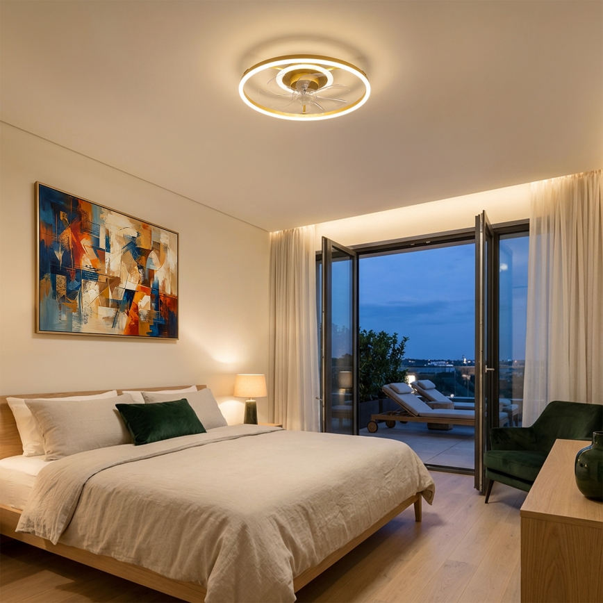 Brilagi - Ventilator de tavan cu LED dimabil, 66W/230V, 3000-6500K, Ø 55 cm, alb/auriu + telecomandă