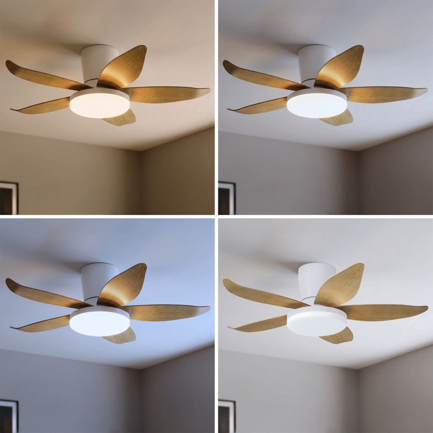 Brilagi - Ventilator de tavan cu iluminare LED reglabilă, 32W, 230V, 95 cm, alb/maro + telecomandă