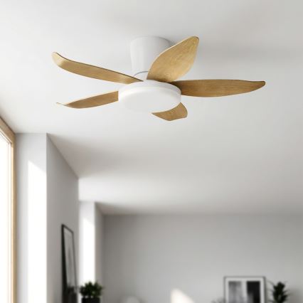 Brilagi - Ventilator de tavan cu iluminare LED reglabilă, 32W, 230V, 95 cm, alb/maro + telecomandă