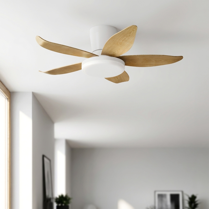 Brilagi - Ventilator de tavan cu iluminare LED reglabilă, 32W, 230V, 95 cm, alb/maro + telecomandă