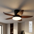 Brilagi - Ventilator de tavan LED cu lumină reglabilă, 32W, 230V, diametru 95 cm, negru/maro, cu telecomandă