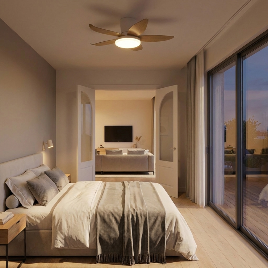 Brilagi - Ventilator de tavan LED reglabil, 32W/230V, 3000–6500K, Ø 95 cm, alb/maro + telecomandă