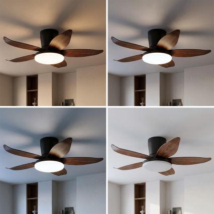 Brilagi - Ventilator de tavan LED dimabil, 32 W, 230 V, 3000–6500 K, Ø 95 cm, negru/maro + telecomandă