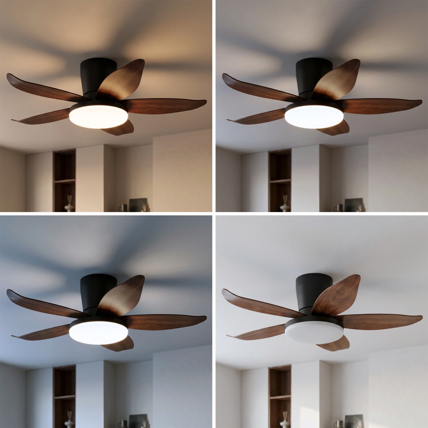 Brilagi - Ventilator de tavan LED dimabil, 32 W, 230 V, 3000–6500 K, Ø 95 cm, negru/maro + telecomandă