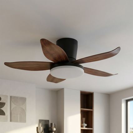 Brilagi - Ventilator de tavan LED dimabil, 32 W, 230 V, 3000–6500 K, Ø 95 cm, negru/maro + telecomandă