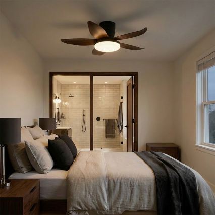 Brilagi - Ventilator de tavan LED dimabil, 32 W, 230 V, 3000–6500 K, Ø 95 cm, negru/maro + telecomandă