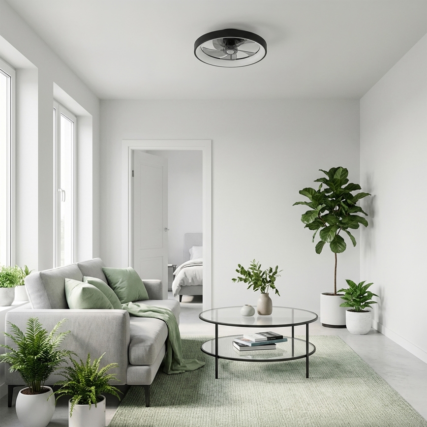 Brilagi - Ventilator de tavan LED dimabil, 34 W, 230 V, 3000-6500 K, Ø 50 cm, negru + telecomandă