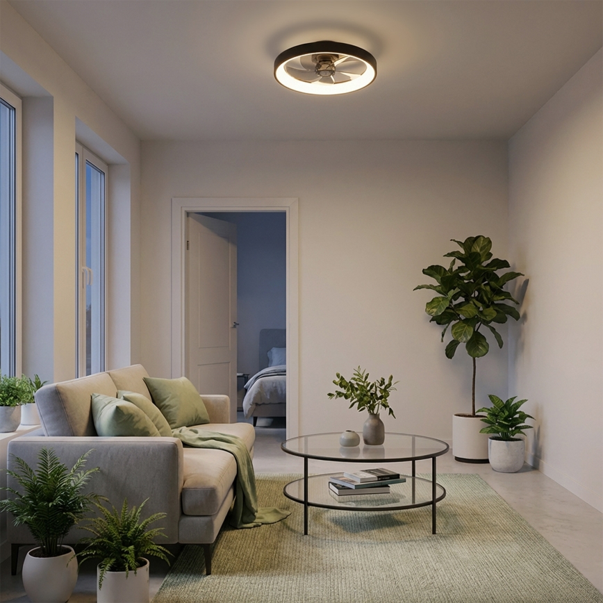 Brilagi - Ventilator de tavan LED dimabil, 34 W, 230 V, 3000-6500 K, Ø 50 cm, negru + telecomandă