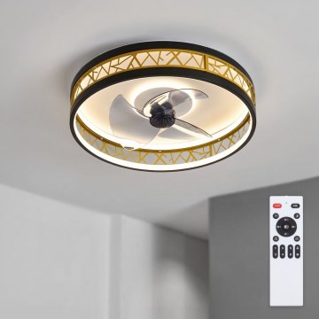 Brilagi - Ventilator de tavan LED dimabil 34W/230V 3000-6500K diam. 50 cm negru/auriu + telecomandă