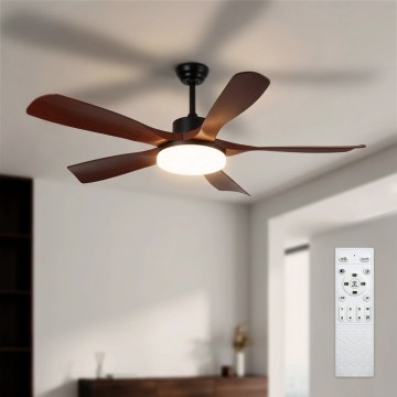 Brilagi - Ventilator de tavan LED dimabil, 34W, 230V, diametru 132 cm, negru/maro, cu telecomandă